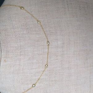 NWT Dainty Gold Over Sterling Silver Necklace Crystal Accents, 15"+2 1/4" Macy's